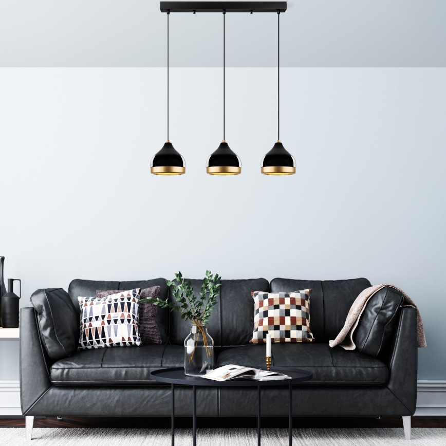 Lampadario a sospensione con cavo YILDO 3xE27/40W/230V nero/oro