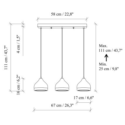 Lampadario a sospensione con cavo YILDO 3xE27/40W/230V nero/oro