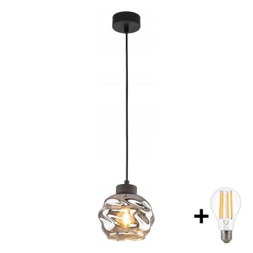 Lampadario a sospensione con cavo ZULIA 1xE27/15W/230V nero/fumé