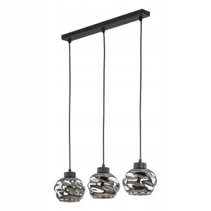 Lampadario a sospensione con cavo ZULIA 3xE27/15W/230V, nero/nero fumé