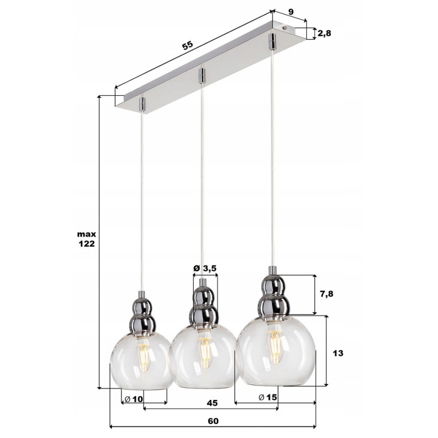 Lampadario a sospensione con filo AKSO 3xE14/40W/230V argento