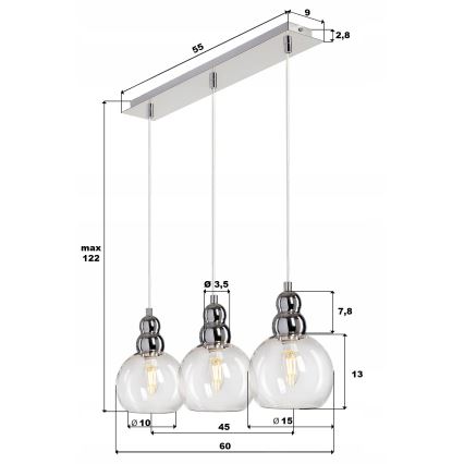 Lampadario a sospensione con filo AKSO 3xE14/40W/230V cromo opaco