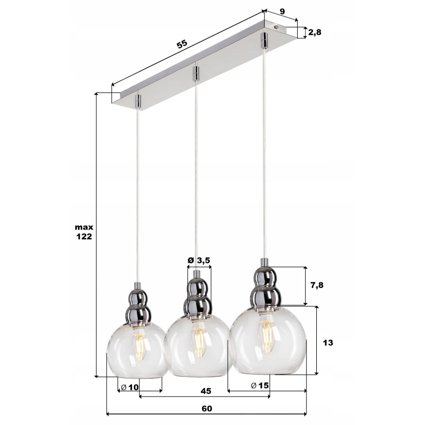 Lampadario a sospensione con filo AKSO 3xE14/40W/230V cromo opaco