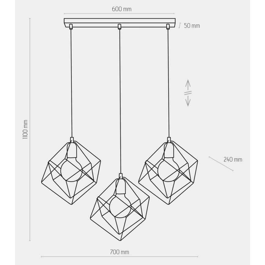 Lampadario a sospensione con filo ALAMBRE 3xE27/60W/230V