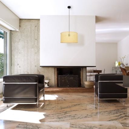 Lampadario a sospensione con filo ALBA 1xE27/15W/230V diametro 45 cm rattan/nero
