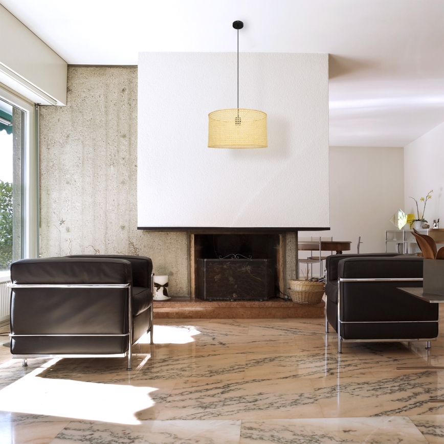 Lampadario a sospensione con filo ALBA 1xE27/15W/230V diametro 45 cm rattan/nero
