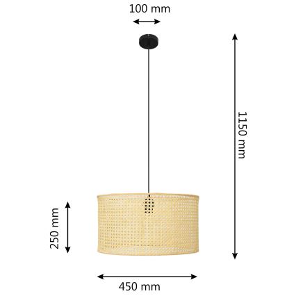 Lampadario a sospensione con filo ALBA 1xE27/15W/230V diametro 45 cm rattan/nero
