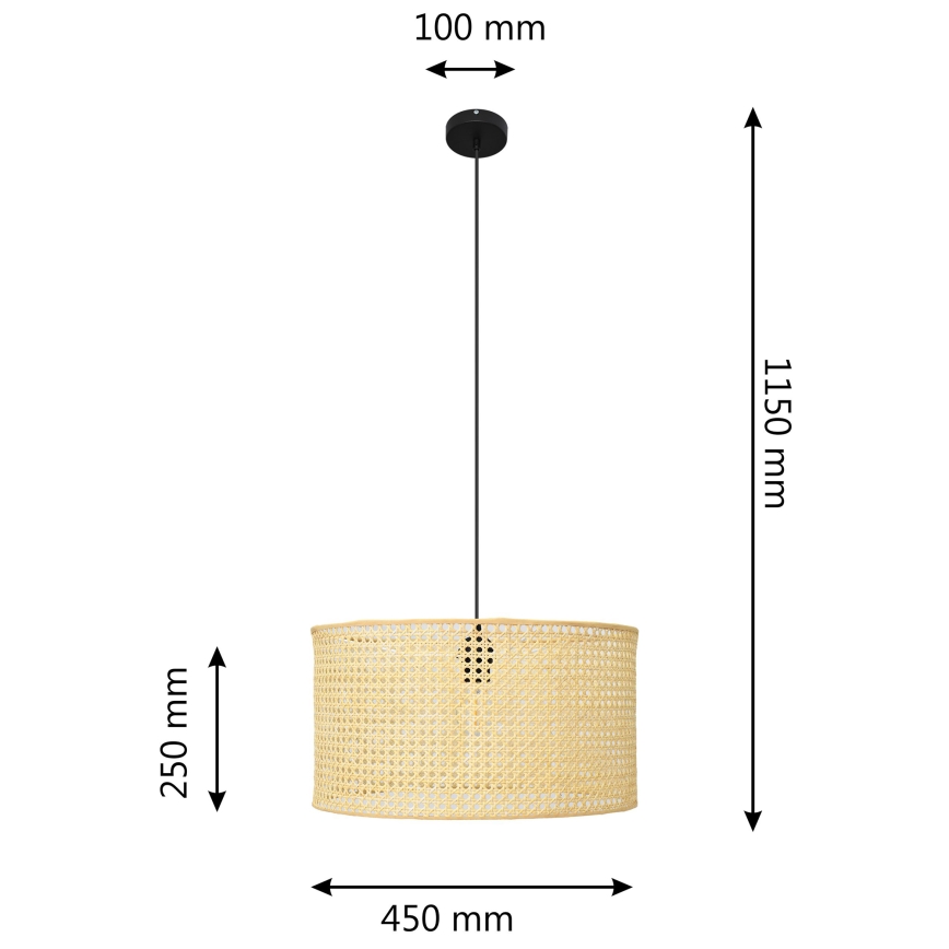 Lampadario a sospensione con filo ALBA 1xE27/15W/230V diametro 45 cm rattan/nero
