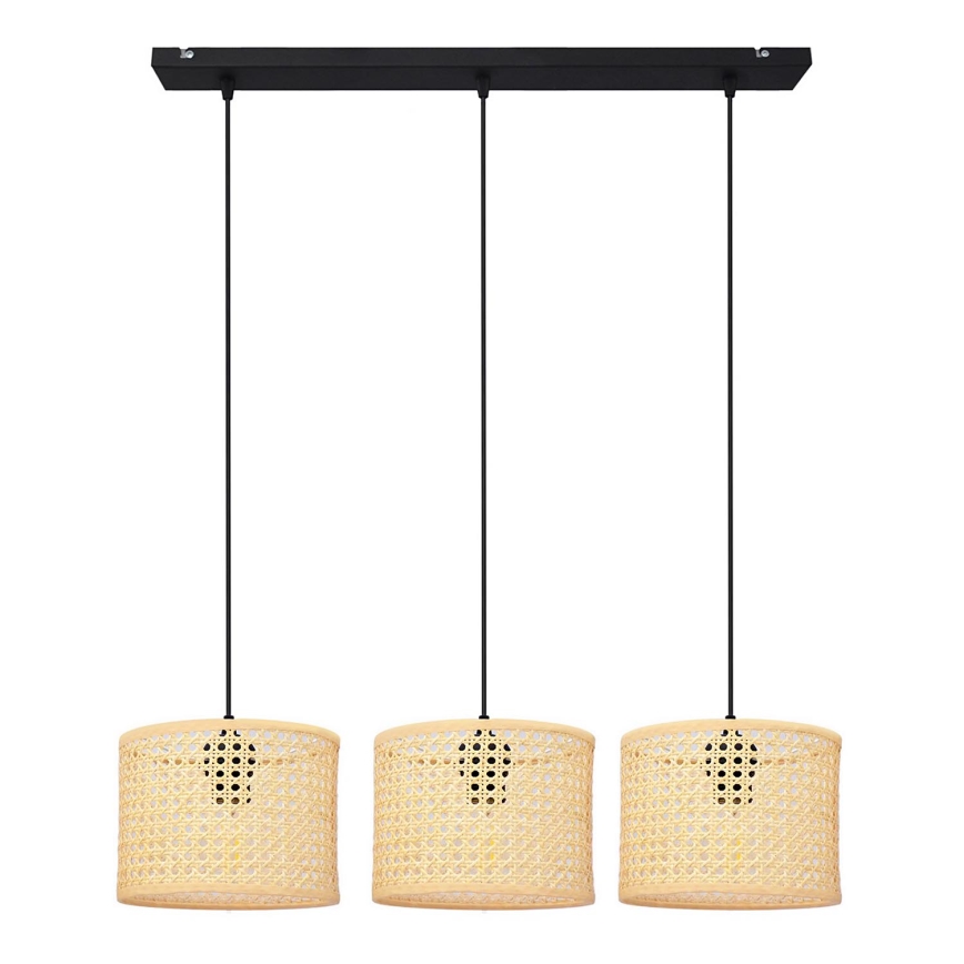 Lampadario a sospensione con filo ALBA 3xE27/15W/230V rattan/nero
