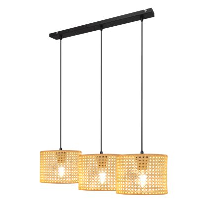 Lampadario a sospensione con filo ALBA 3xE27/15W/230V rattan/nero