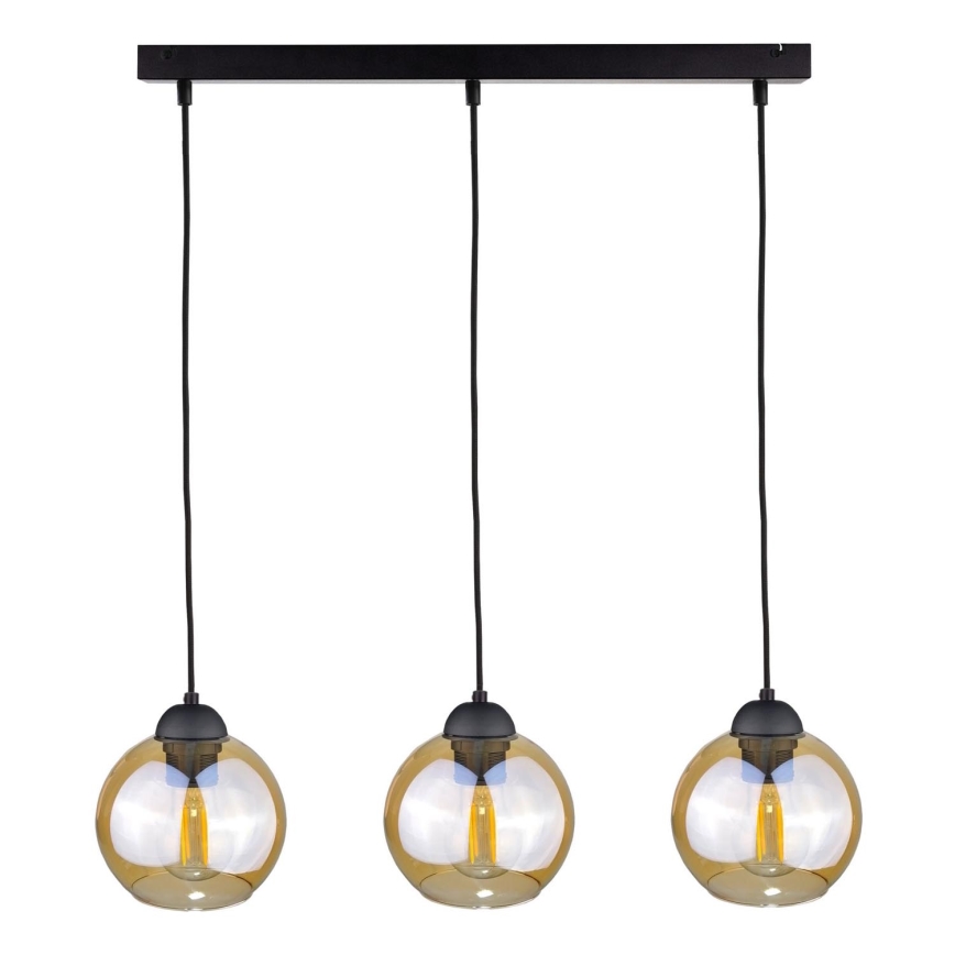 Lampadario a sospensione con filo AMBRE BLACK 3xE27/60W/230V nero/fumé marrone