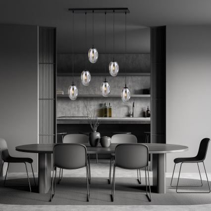 Lampadario a sospensione con filo ASTRAL 6xE14/10W/230V nero/fumé