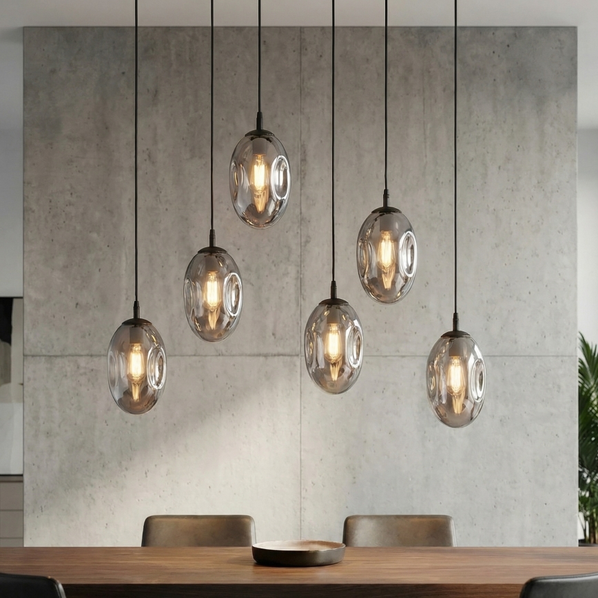 Lampadario a sospensione con filo ASTRAL 6xE14/10W/230V nero/fumé