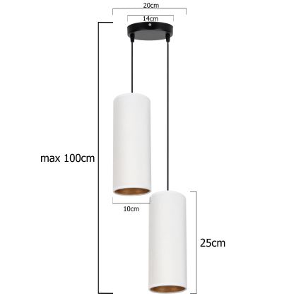 Lampadario a sospensione con filo AVALO 2xE27/60W/230V diametro 20 cm bianco