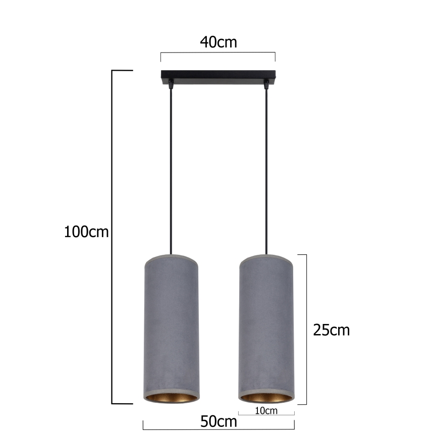Lampadario a sospensione con filo AVALO 2xE27/60W/230V grigio