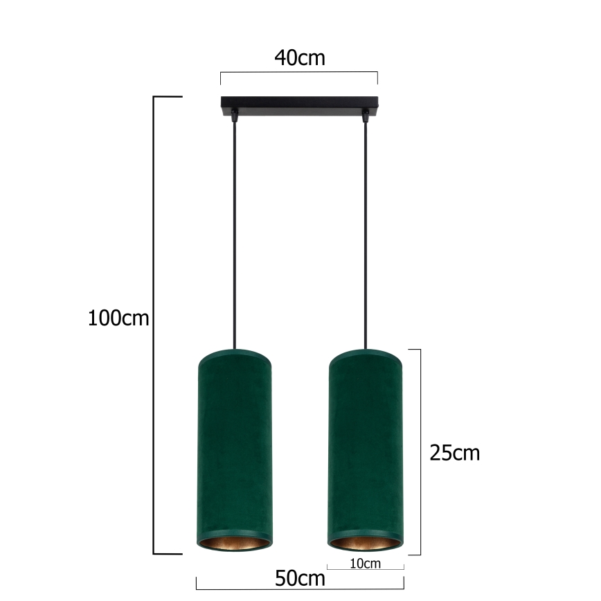 Lampadario a sospensione con filo AVALO 2xE27/60W/230V verde