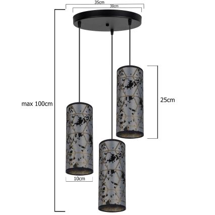 Lampadario a sospensione con filo AVALO 3xE27/60W/230V diametro 35 cm grigio/nero