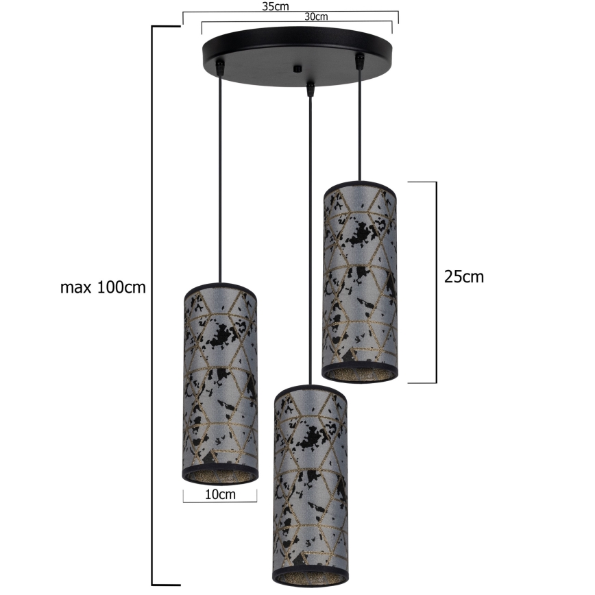 Lampadario a sospensione con filo AVALO 3xE27/60W/230V diametro 35 cm grigio/nero