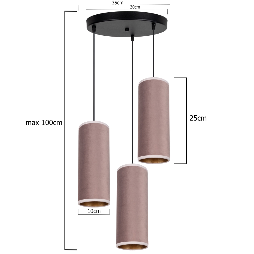 Lampadario a sospensione con filo AVALO 3xE27/60W/230V diametro 35 cm rosa