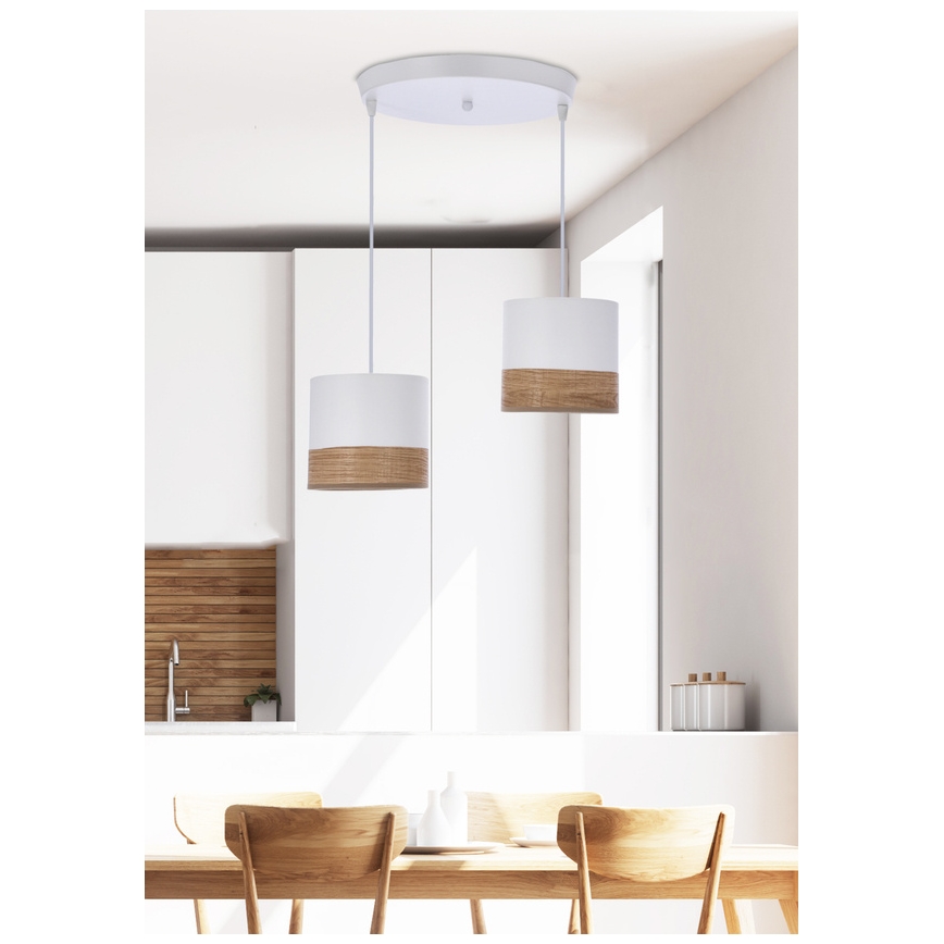 Lampadario a sospensione con filo BIANCO 2xE27/40W/230V bianco/marrone