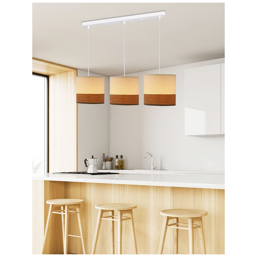 Lampadario a sospensione con filo BIANCO 3xE27/40W/230V bianco/marrone