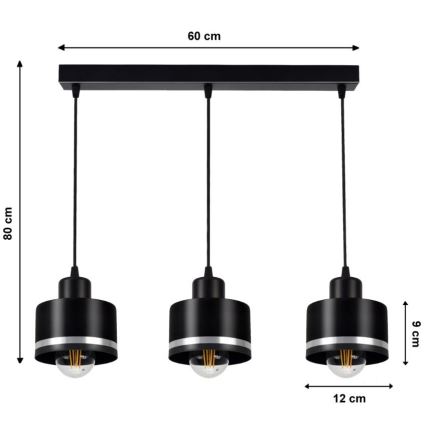 Lampadario a sospensione con filo BODO SILVER 3xE27/60W/230V