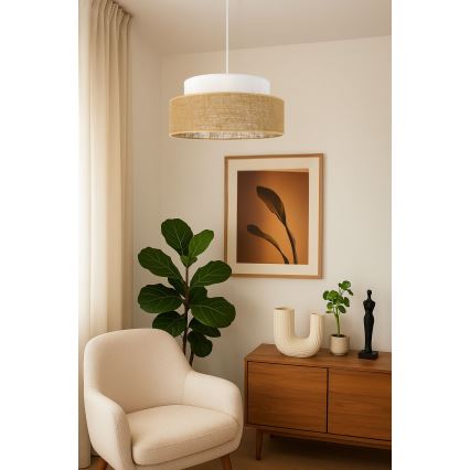 Lampadario a sospensione con filo BOHO 1xE27/60W/230V bianco/beige