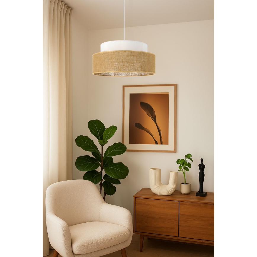 Lampadario a sospensione con filo BOHO 1xE27/60W/230V bianco/beige