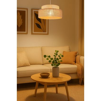 Lampadario a sospensione con filo BOHO 1xE27/60W/230V rattan