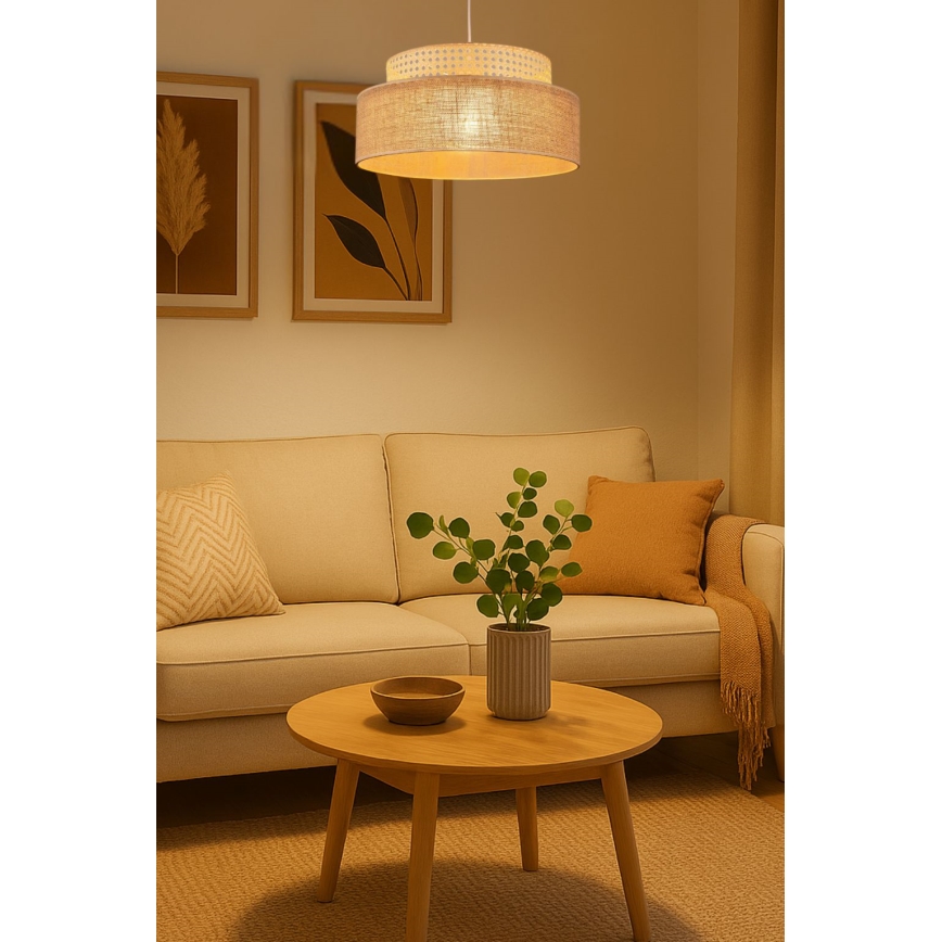 Lampadario a sospensione con filo BOHO 1xE27/60W/230V rattan