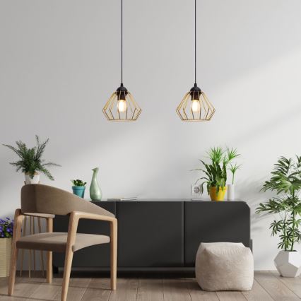 Lampadario a sospensione con filo CEED GOLD 2xE27/60W/230V nero/oro