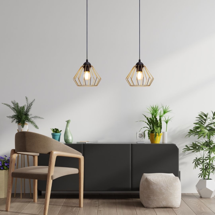 Lampadario a sospensione con filo CEED GOLD 2xE27/60W/230V nero/oro