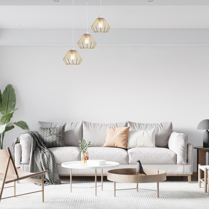 Lampadario a sospensione con filo CEED GOLD 3xE27/60W/230V diametro 45 cm bianco/oro