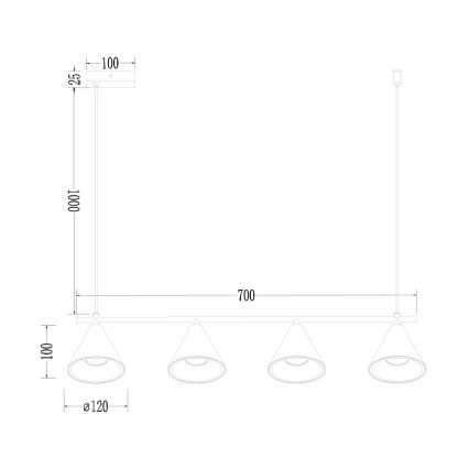 Lampadario a sospensione con filo CONE 4xGU10/10W/230V oro/nero