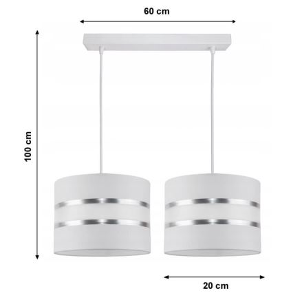 Lampadario a sospensione con filo CORAL 2xE27/60W/230V bianco