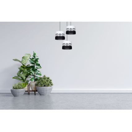 Lampadario a sospensione con filo CORAL 3xE27/60W/230V nero/bianco/cromo opaco diametro 45 cm