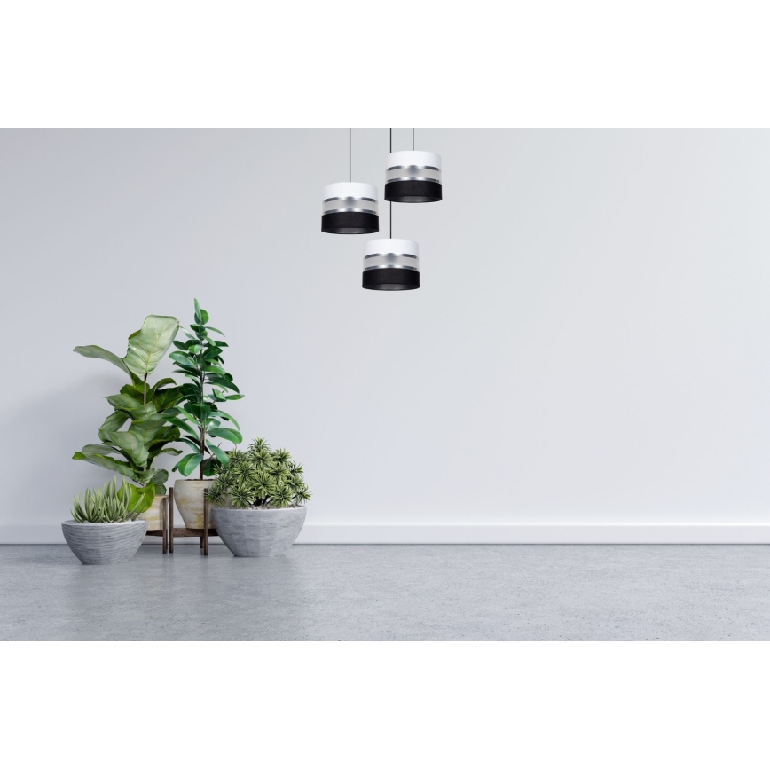 Lampadario a sospensione con filo CORAL 3xE27/60W/230V nero/bianco/cromo opaco diametro 45 cm