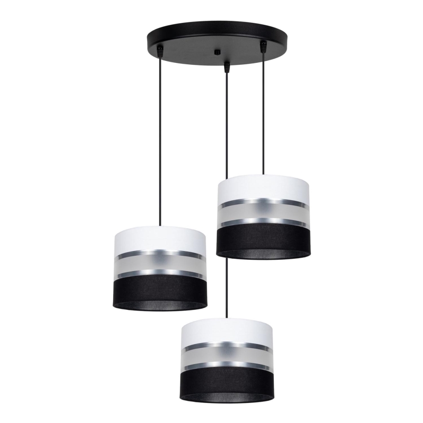 Lampadario a sospensione con filo CORAL 3xE27/60W/230V nero/bianco/cromo opaco diametro 45 cm
