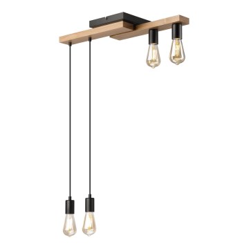 Lampadario a sospensione con filo CORTINA 4xE27/15W/230V nero/quercia