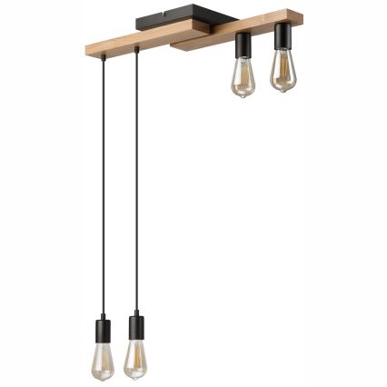 Lampadario a sospensione con filo CORTINA 4xE27/15W/230V nero/quercia