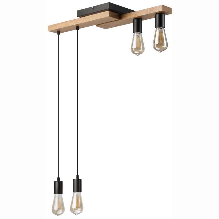 Lampadario a sospensione con filo CORTINA 4xE27/15W/230V nero/quercia