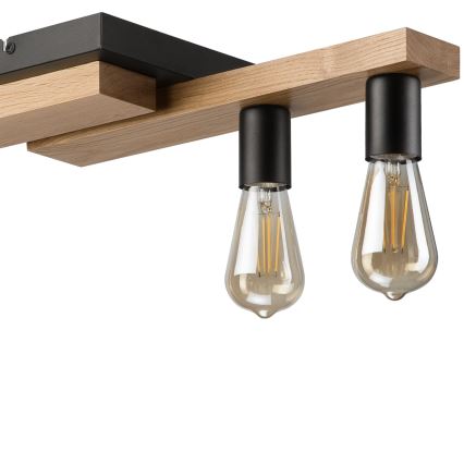Lampadario a sospensione con filo CORTINA 4xE27/15W/230V nero/quercia