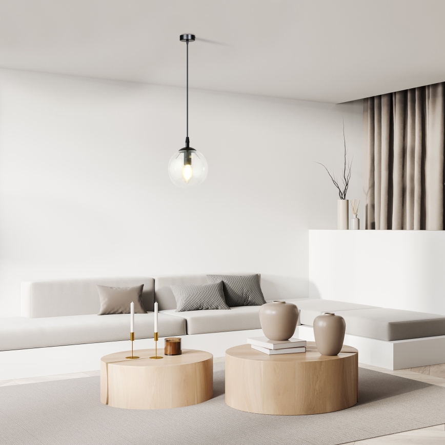 Lampadario a sospensione con filo COSMO 1xE14/10W/230V diametro 14 cm nero/limpido