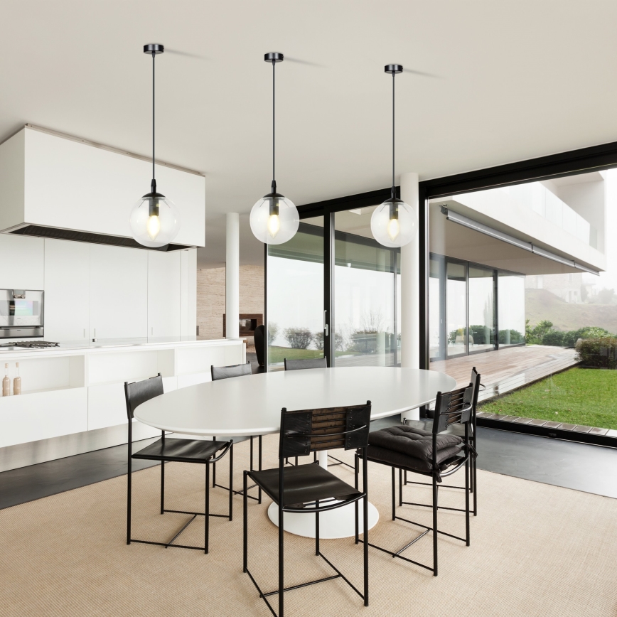 Lampadario a sospensione con filo COSMO 1xE14/10W/230V diametro 14 cm nero/limpido