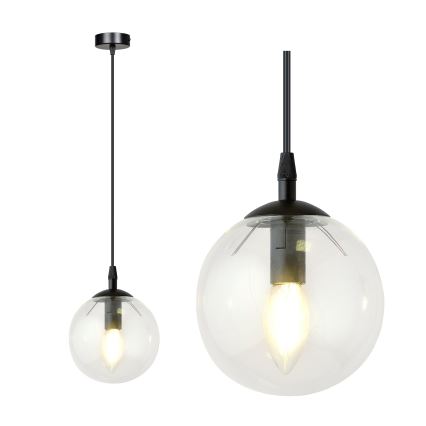 Lampadario a sospensione con filo COSMO 1xE14/10W/230V diametro 14 cm nero/limpido