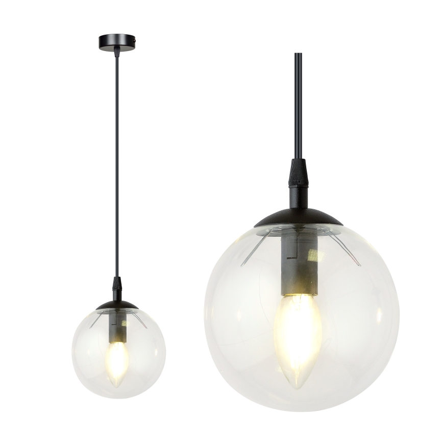 Lampadario a sospensione con filo COSMO 1xE14/10W/230V diametro 14 cm nero/limpido