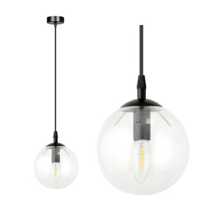 Lampadario a sospensione con filo COSMO 1xE14/10W/230V diametro 14 cm nero/limpido