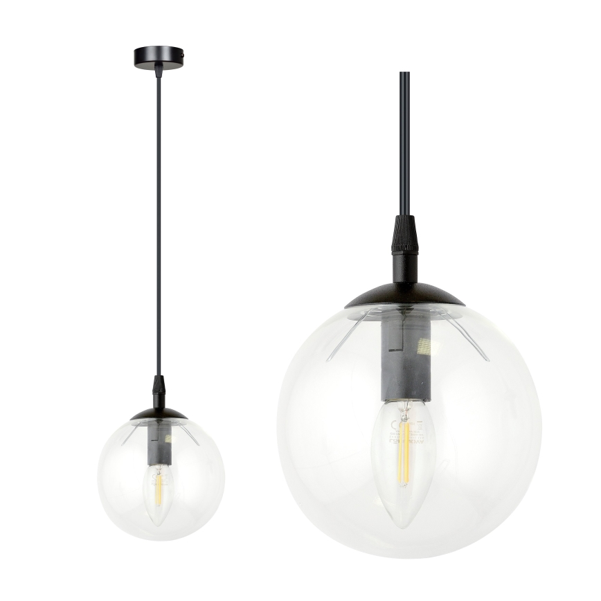 Lampadario a sospensione con filo COSMO 1xE14/10W/230V diametro 14 cm nero/limpido