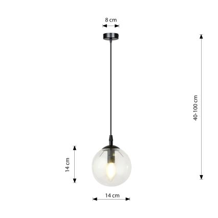 Lampadario a sospensione con filo COSMO 1xE14/10W/230V diametro 14 cm nero/limpido