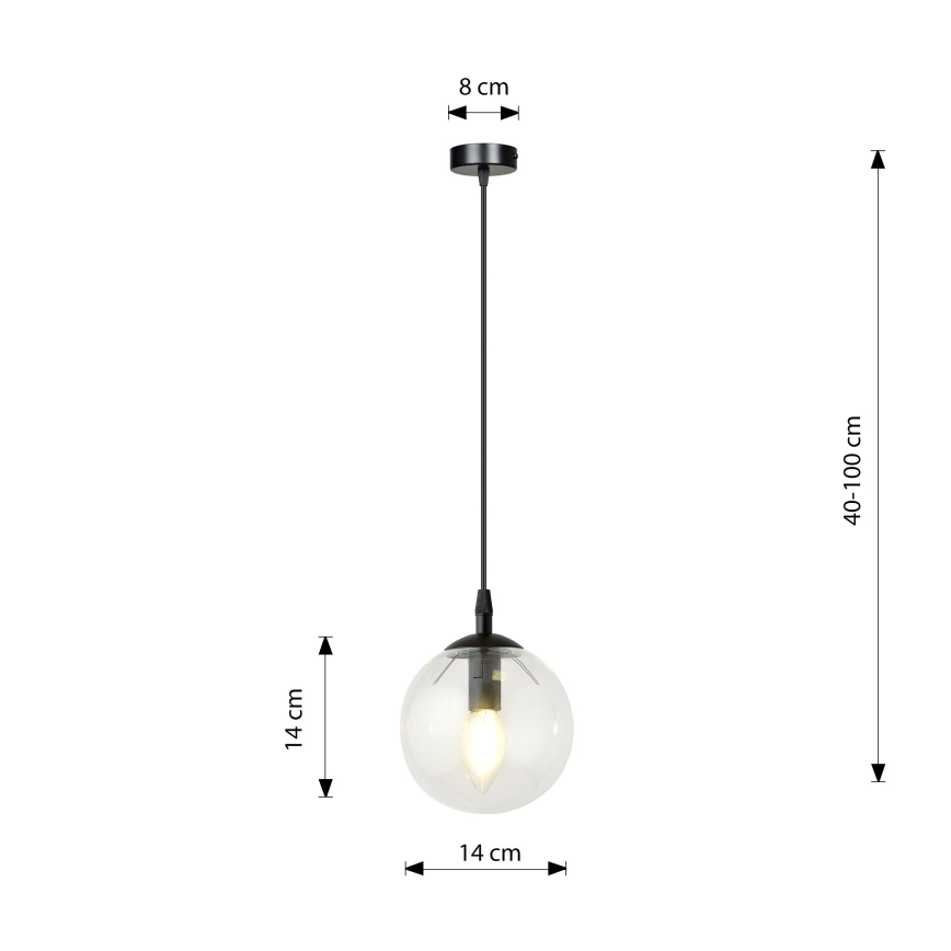 Lampadario a sospensione con filo COSMO 1xE14/10W/230V diametro 14 cm nero/limpido